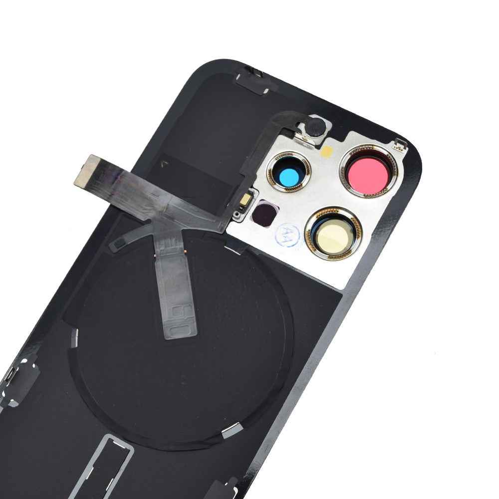 BQ7 Rear Cover Glass with Camera Lens Glass and Wireless NFC Charging with Flash Flex Cable for iPhone 15 Pro-White Titanium