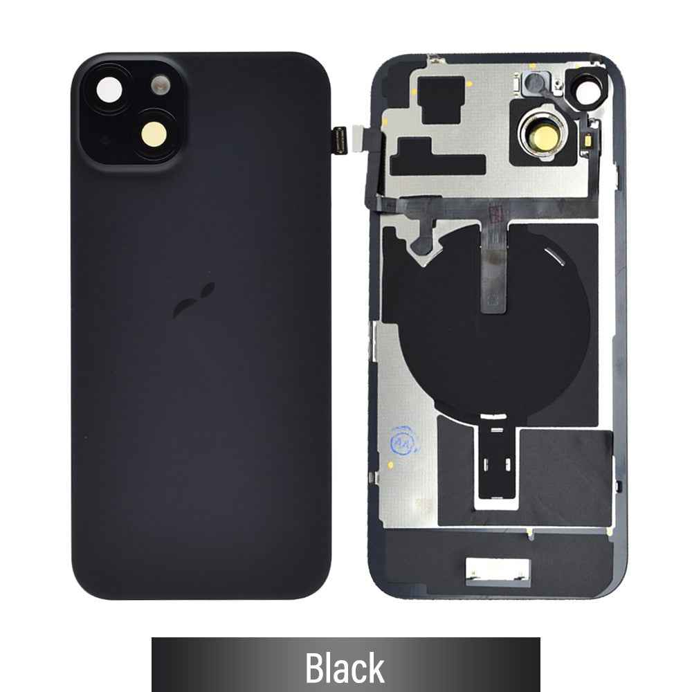 BQ7 Rear Cover Glass with Camera Lens Glass and Wireless NFC Charging with Flash Flex Cable for iPhone 15 Plus-Black