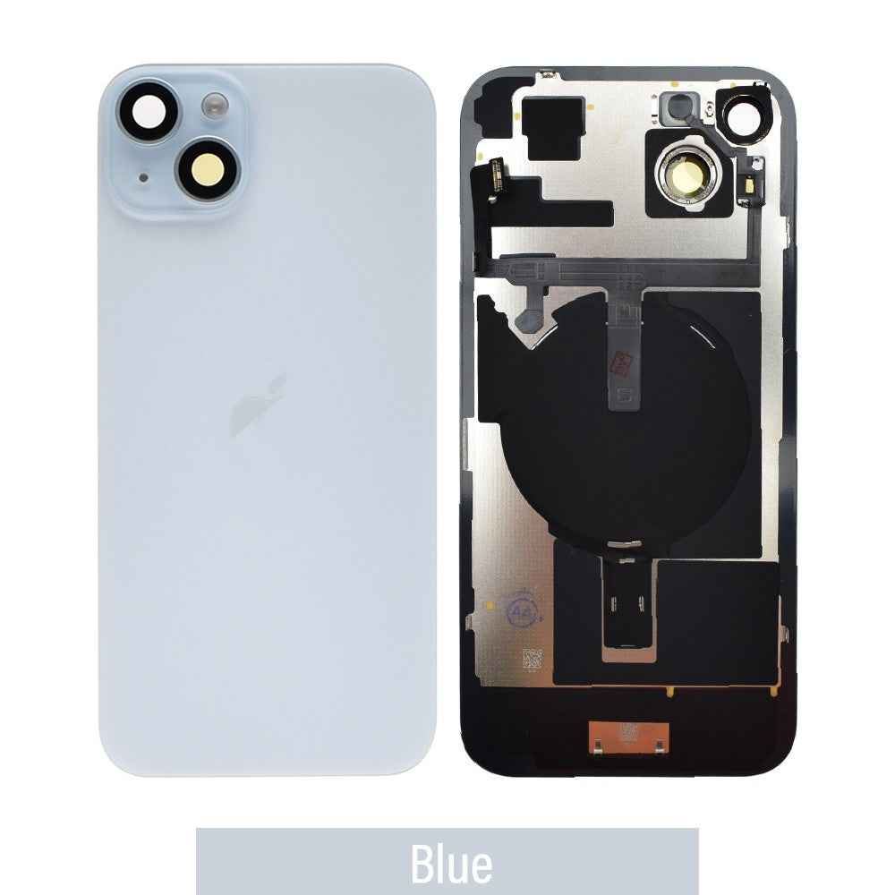 BQ7 Rear Cover Glass with Camera Lens Glass and Wireless NFC Charging with Flash Flex Cable for iPhone 15 Plus-Blue