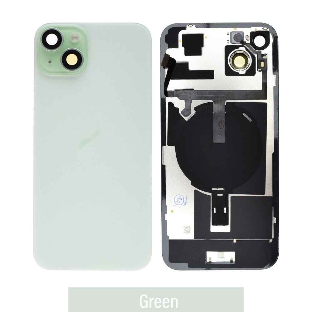BQ7 Rear Cover Glass with Camera Lens Glass and Wireless NFC Charging with Flash Flex Cable for iPhone 15 Plus-Green