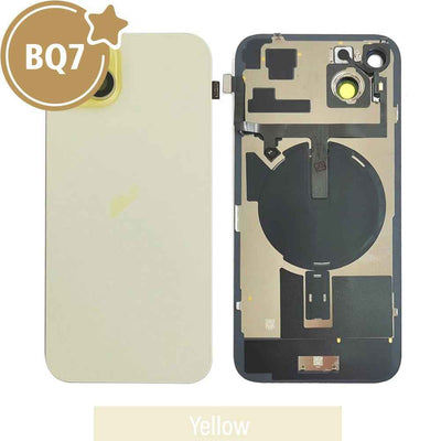 BQ7 Rear Cover Glass with Camera Lens Glass and Wireless NFC Charging with Flash Flex Cable for iPhone 15 Plus-Yellow