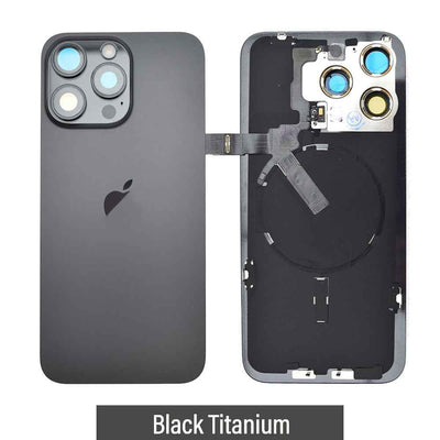 BQ7 Rear Cover Glass with Camera Lens Glass and Wireless NFC Charging with Flash Flex Cable for iPhone 15 Pro Max-Black Titanium