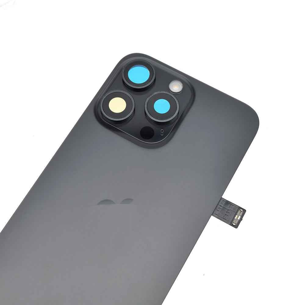 BQ7 Rear Cover Glass with Camera Lens Glass and Wireless NFC Charging with Flash Flex Cable for iPhone 15 Pro Max-Black Titanium