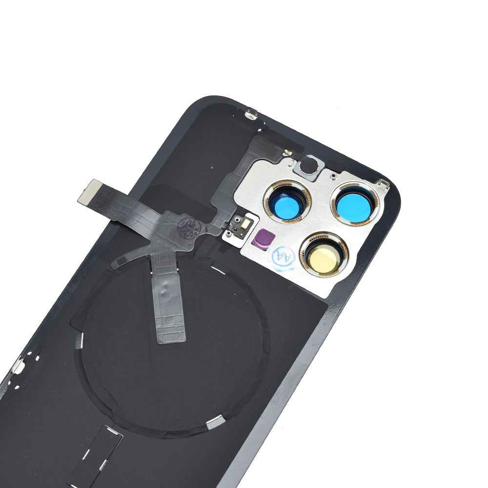 BQ7 Rear Cover Glass with Camera Lens Glass and Wireless NFC Charging with Flash Flex Cable for iPhone 15 Pro Max-Black Titanium