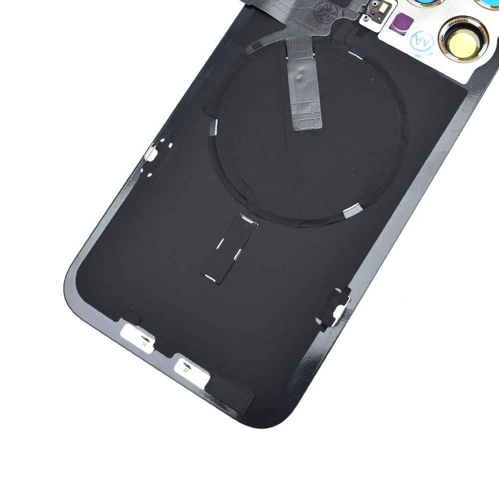 BQ7 Rear Cover Glass with Camera Lens Glass and Wireless NFC Charging with Flash Flex Cable for iPhone 15 Pro Max-Black Titanium