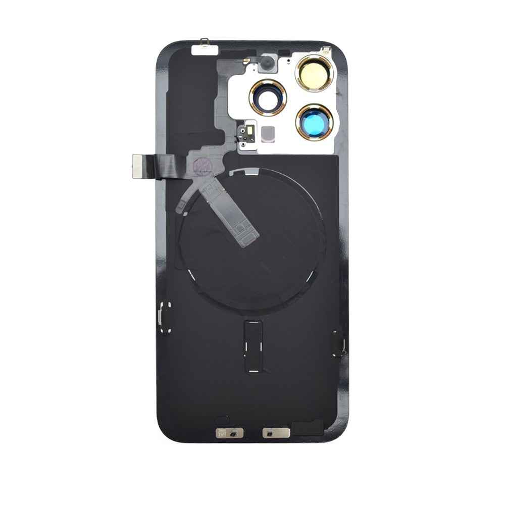BQ7 Rear Cover Glass with Camera Lens Glass and Wireless NFC Charging with Flash Flex Cable for iPhone 15 Pro Max-Blue Titanium
