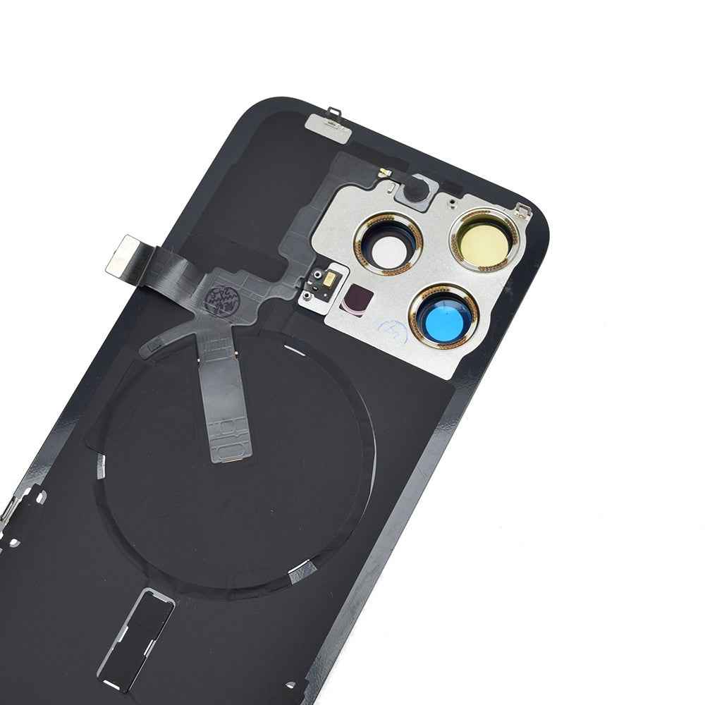 BQ7 Rear Cover Glass with Camera Lens Glass and Wireless NFC Charging with Flash Flex Cable for iPhone 15 Pro Max-Blue Titanium