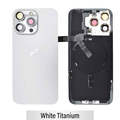 BQ7 Rear Cover Glass with Camera Lens Glass and Wireless NFC Charging with Flash Flex Cable for iPhone 15 Pro Max-White Titanium