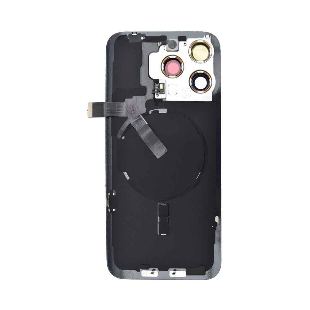 BQ7 Rear Cover Glass with Camera Lens Glass and Wireless NFC Charging with Flash Flex Cable for iPhone 15 Pro Max-White Titanium
