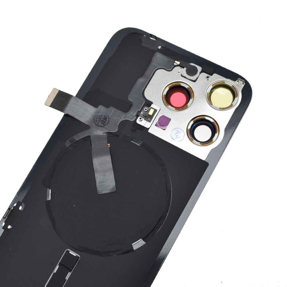 BQ7 Rear Cover Glass with Camera Lens Glass and Wireless NFC Charging with Flash Flex Cable for iPhone 15 Pro Max-White Titanium