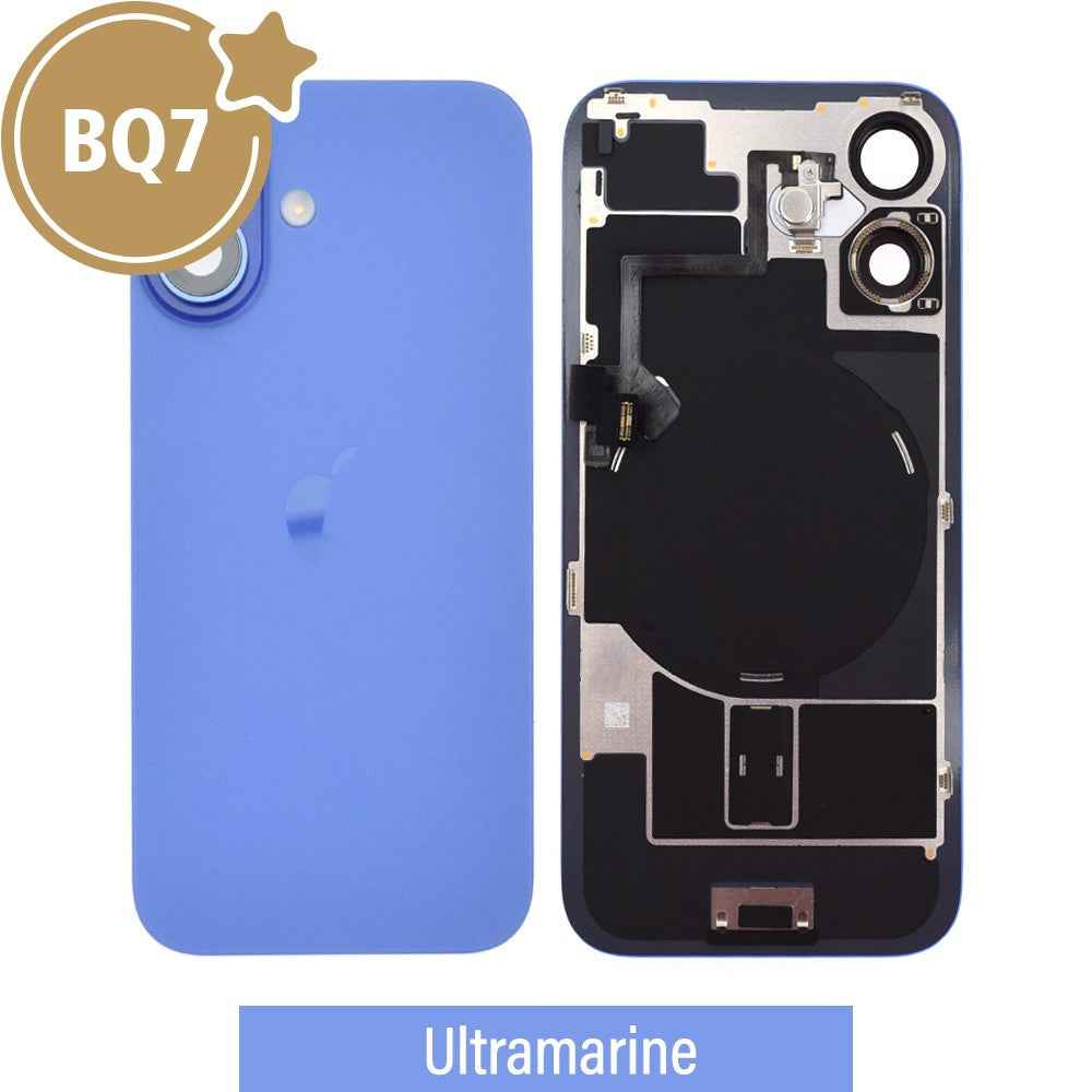 BQ7 Rear Cover Glass with Camera Lens Glass and Wireless NFC Charging with Flash Flex Cable for iPhone 16-Ultramarine