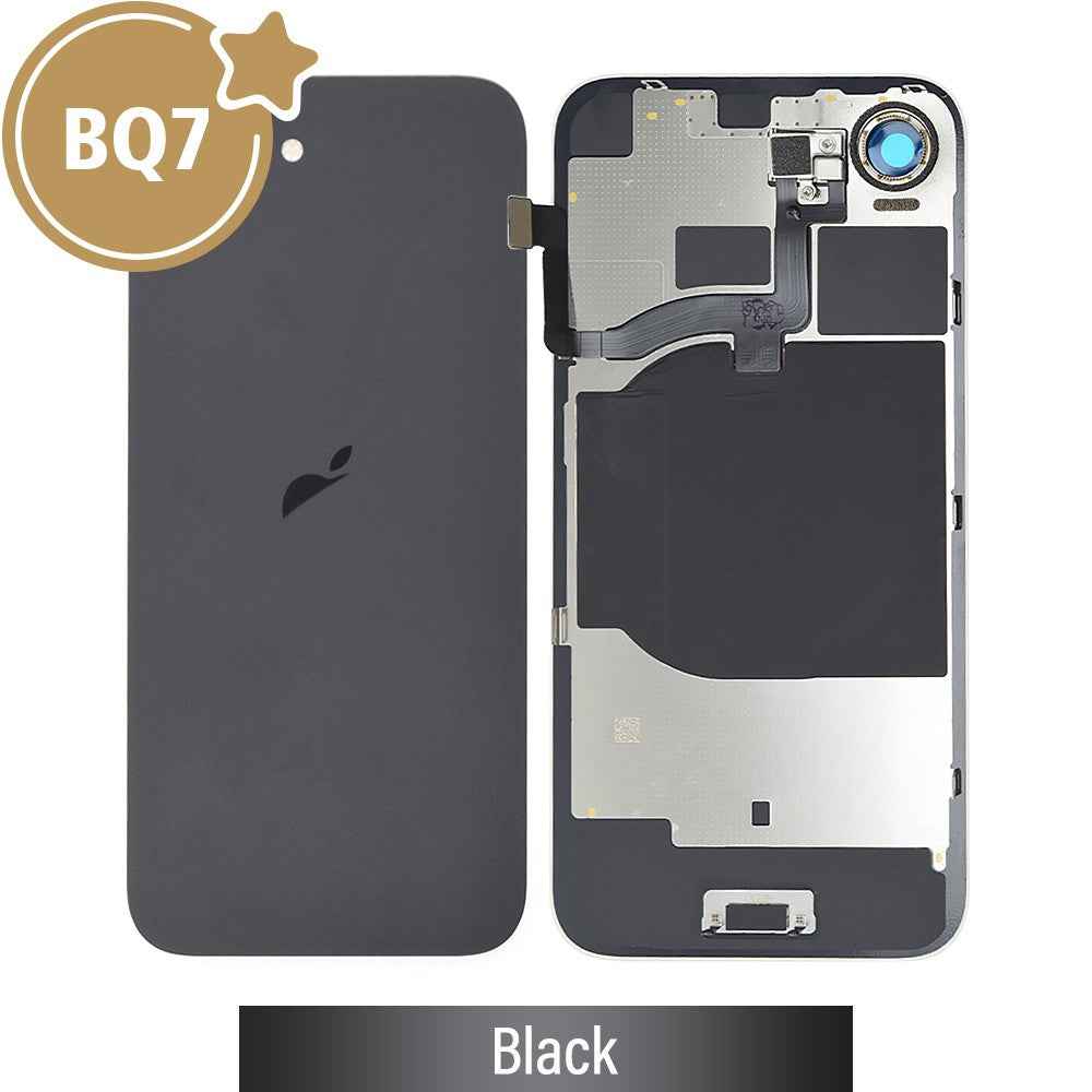 BQ7 Rear Cover Glass with Camera Lens Glass and Wireless NFC Charging with Flash Flex Cable for iPhone 16E-Black