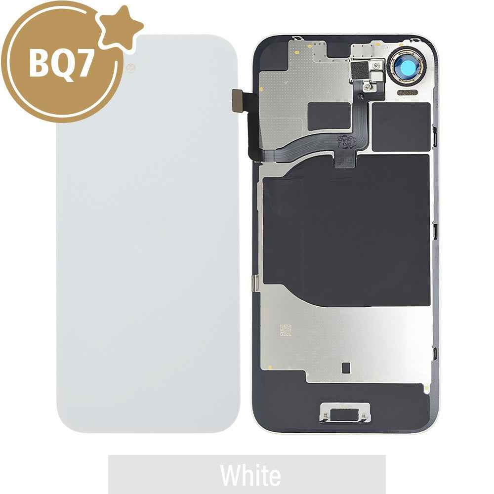 BQ7 Rear Cover Glass with Camera Lens Glass and Wireless NFC Charging with Flash Flex Cable for iPhone 16E-White