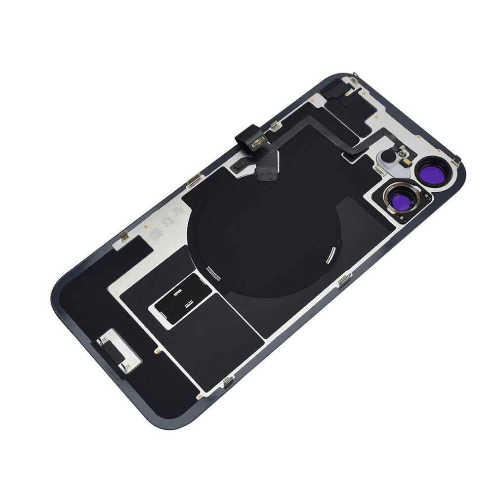 BQ7 Rear Cover Glass with Camera Lens Glass and Wireless NFC Charging with Flash Flex Cable for iPhone 16 Plus-Black