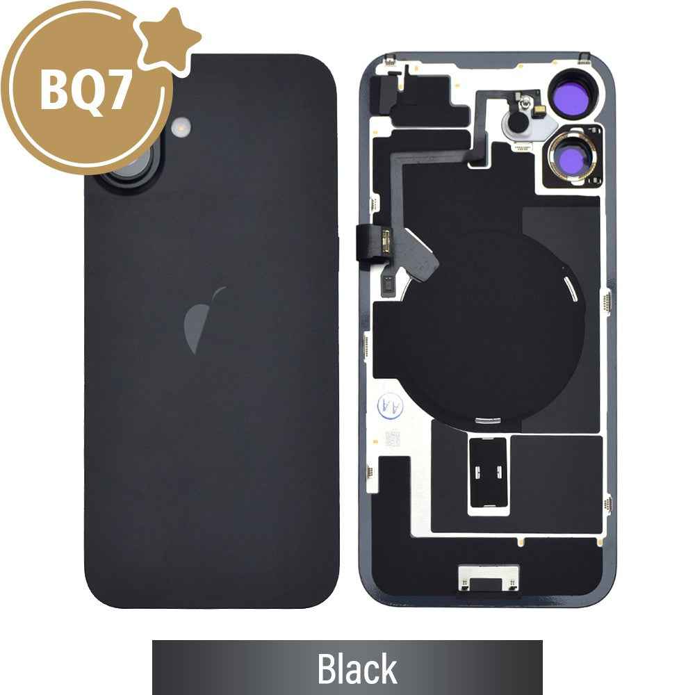 BQ7 Rear Cover Glass with Camera Lens Glass and Wireless NFC Charging with Flash Flex Cable for iPhone 16 Plus-Black