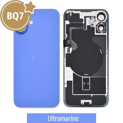 BQ7 Rear Cover Glass with Camera Lens Glass and Wireless NFC Charging with Flash Flex Cable for iPhone 16 Plus-Ultramarine
