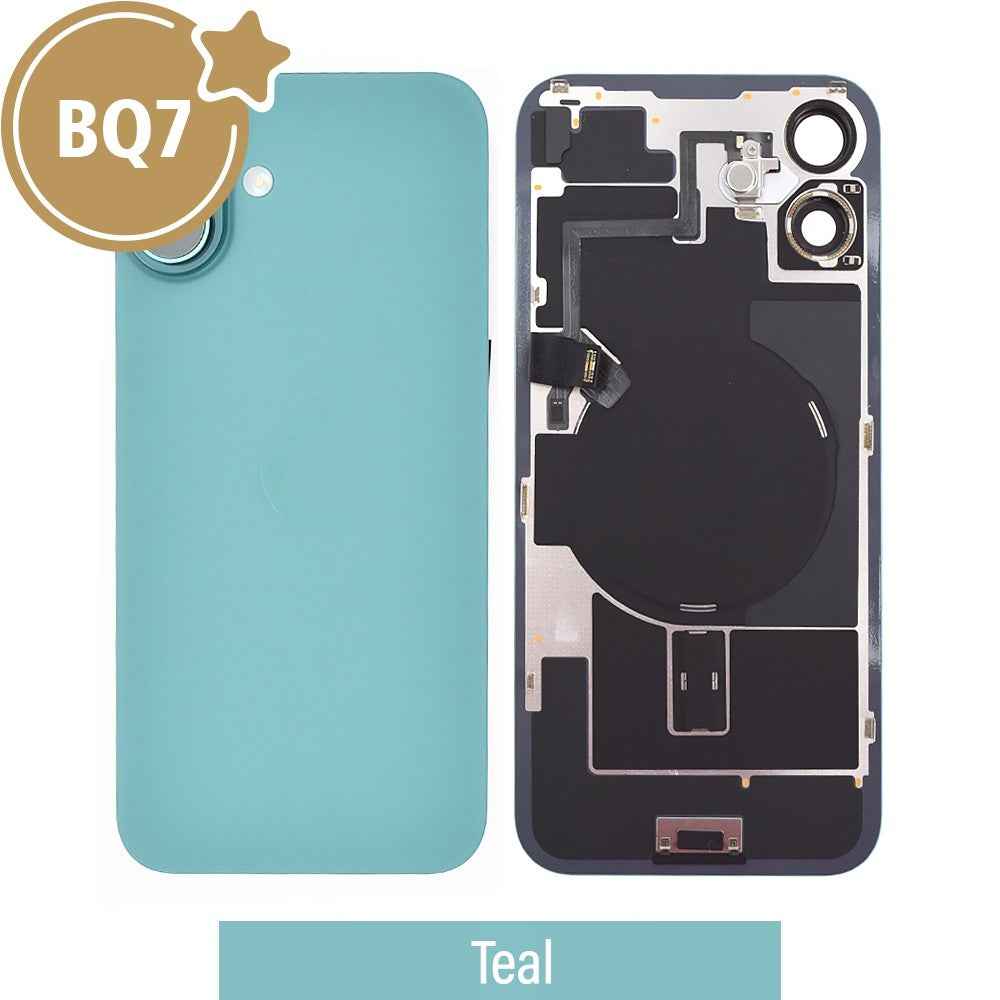 BQ7 Rear Cover Glass with Camera Lens Glass and Wireless NFC Charging with Flash Flex Cable for iPhone 16 Plus-Teal