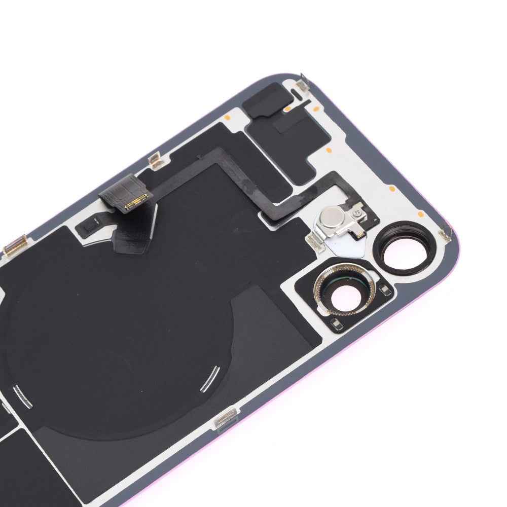 BQ7 Rear Cover Glass with Camera Lens Glass and Wireless NFC Charging with Flash Flex Cable for iPhone 16 Plus-Pink