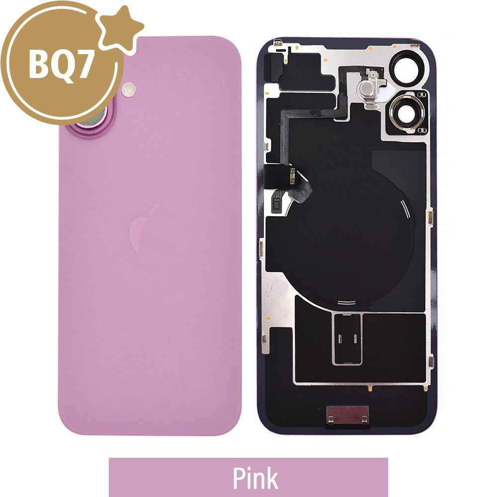 BQ7 Rear Cover Glass with Camera Lens Glass and Wireless NFC Charging with Flash Flex Cable for iPhone 16 Plus-Pink