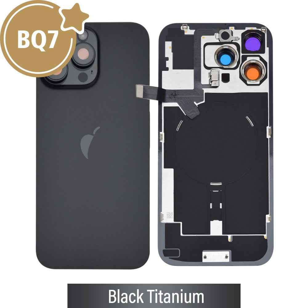 BQ7 Rear Cover Glass with Camera Lens Glass and Wireless NFC Charging with Flash Flex Cable for iPhone 16 Pro Max-Black Titanium