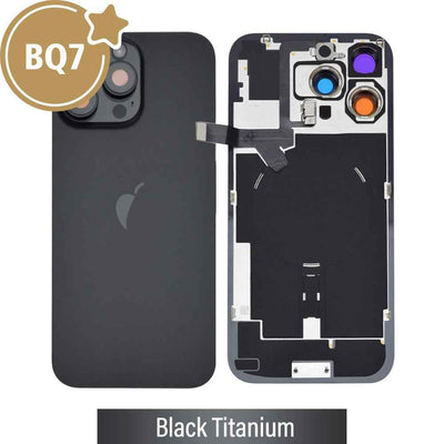 BQ7 Rear Cover Glass with Camera Lens Glass and Wireless NFC Charging with Flash Flex Cable for iPhone 16 Pro Max-Black Titanium