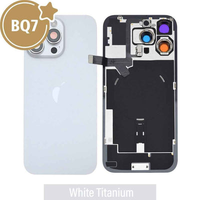 BQ7 Rear Cover Glass with Camera Lens Glass and Wireless NFC Charging with Flash Flex Cable for iPhone 16 Pro Max-White Titanium