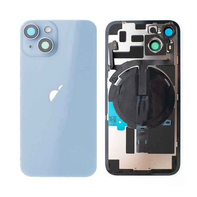 BQ7 Rear Cover Glass with Camera Lens Glass and Wireless NFC Charging with Flash Flex Cable iPhone 14-Blue
