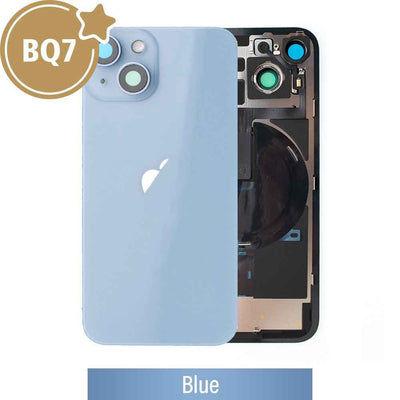 BQ7 Rear Cover Glass with Camera Lens Glass and Wireless NFC Charging with Flash Flex Cable iPhone 14-Blue