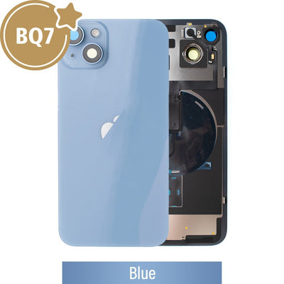 BQ7 Rear Cover Glass with Camera Lens Glass and Wireless NFC Charging with Flash Flex Cable for iPhone 14 Plus-Blue