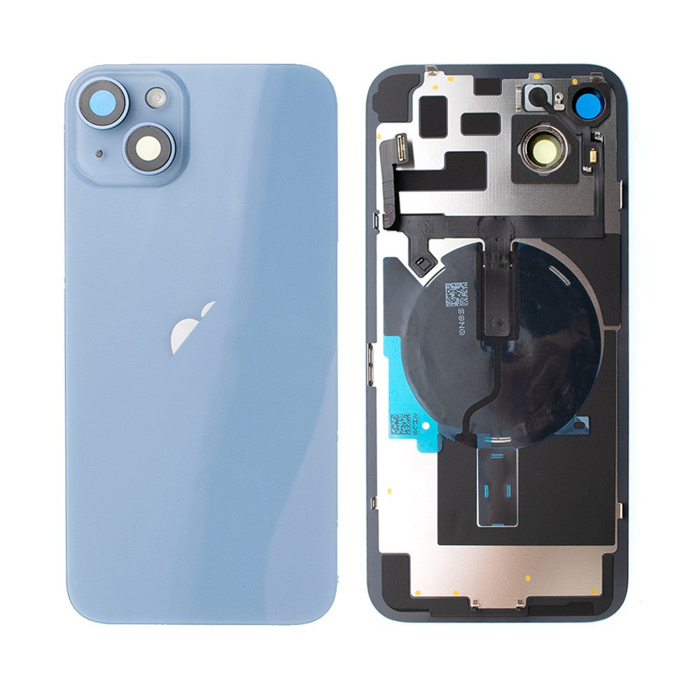 BQ7 Rear Cover Glass with Camera Lens Glass and Wireless NFC Charging with Flash Flex Cable for iPhone 14 Plus-Blue