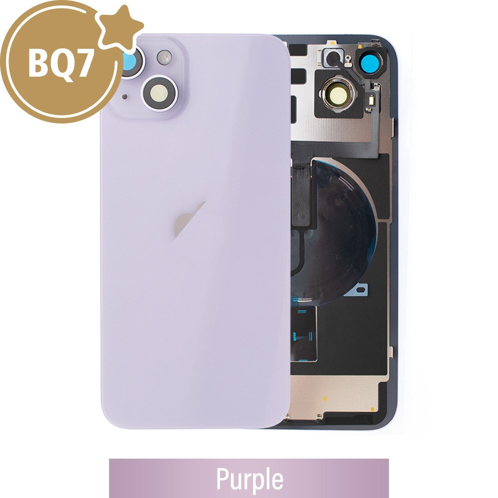 BQ7 Rear Cover Glass with Camera Lens Glass and Wireless NFC Charging with Flash Flex Cable for iPhone 14 Plus-Purple