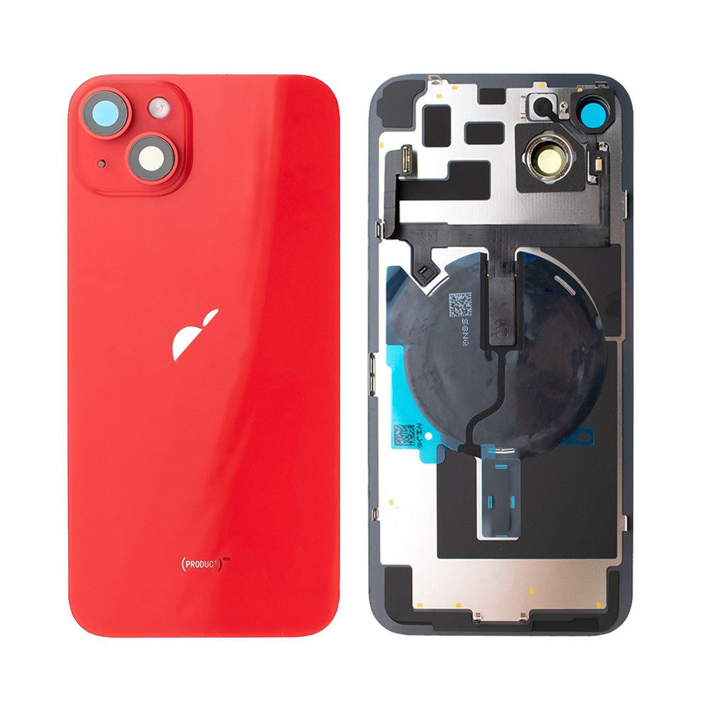BQ7 Rear Cover Glass with Camera Lens Glass and Wireless NFC Charging with Flash Flex Cable for iPhone 14 Plus-Red