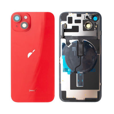 BQ7 Rear Cover Glass with Camera Lens Glass and Wireless NFC Charging with Flash Flex Cable for iPhone 14 Plus-Red