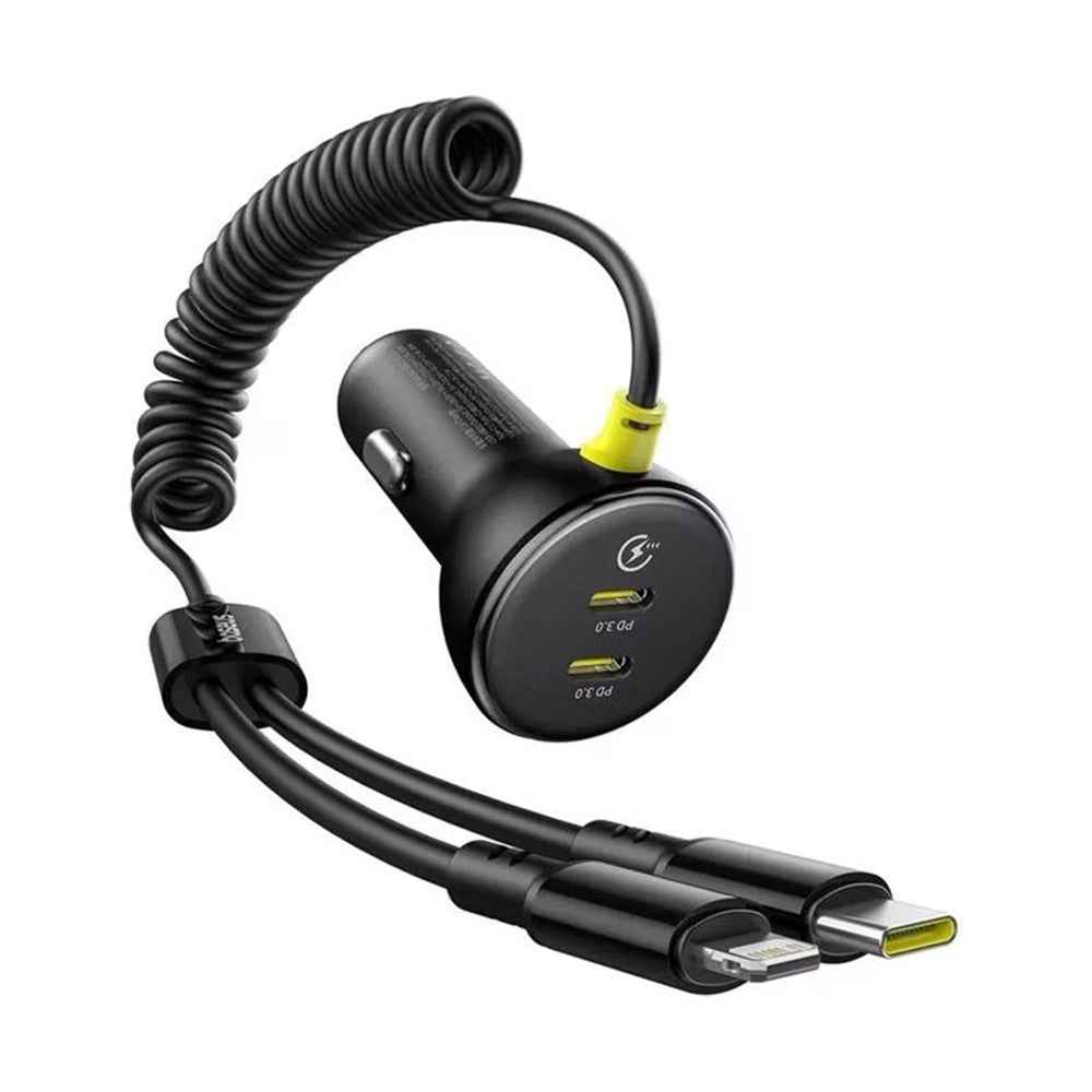 Baseus Circular Plastic Car Charger (C+C) + (C&L) Cable 60W