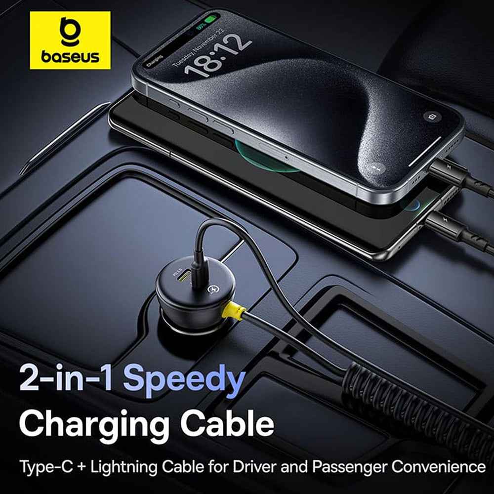 Baseus Circular Plastic Car Charger (C+C) + (C&L) Cable 60W