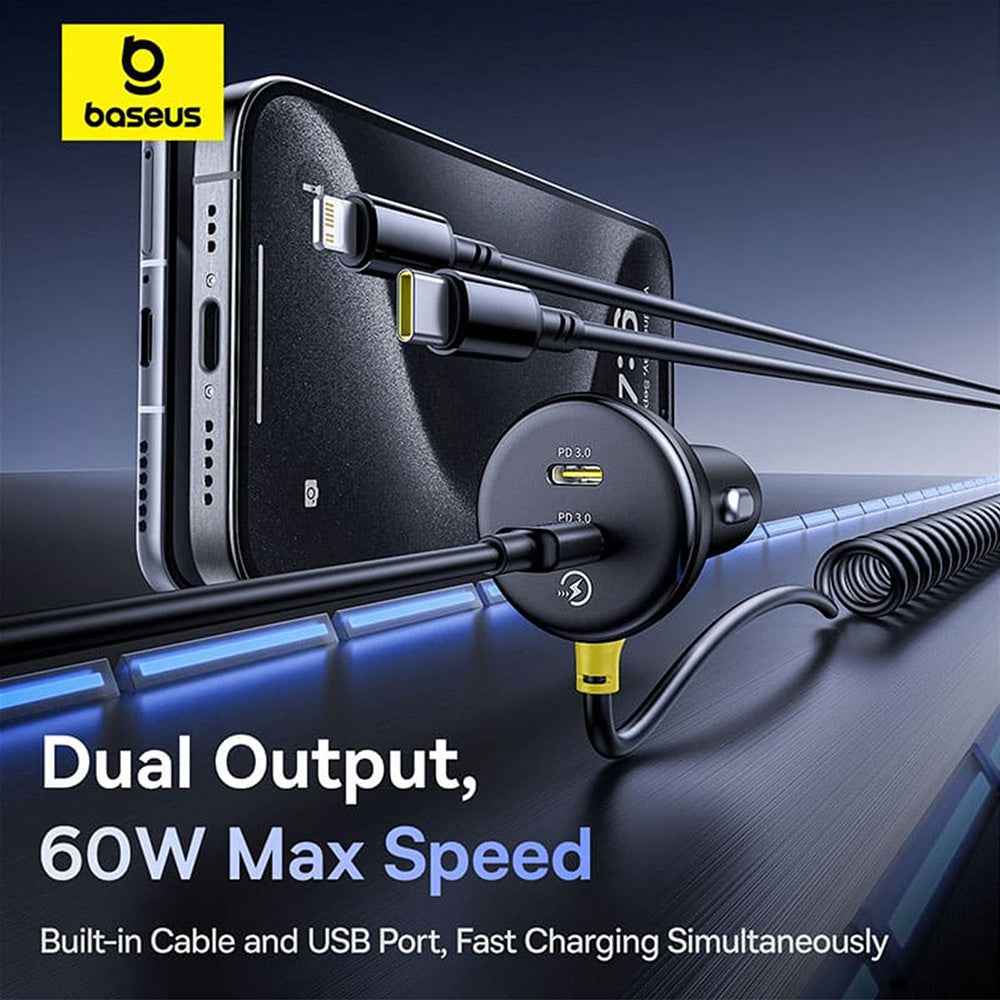Baseus Circular Plastic Car Charger (C+C) + (C&L) Cable 60W