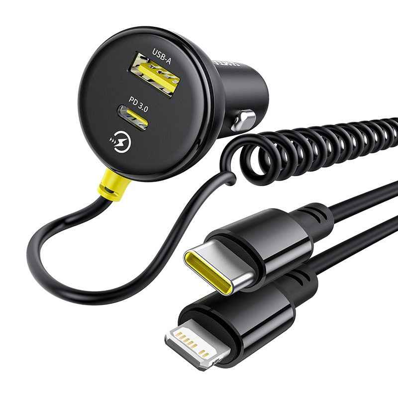 Baseus Circular Plastic Car Charger (U+C) + (C&L) Cable 60W