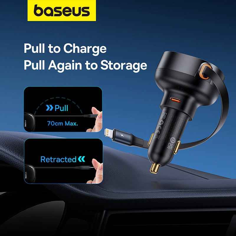 Baseus Enjoyment Pro Car Charger C+Retractable iP Cable 55W Cluster