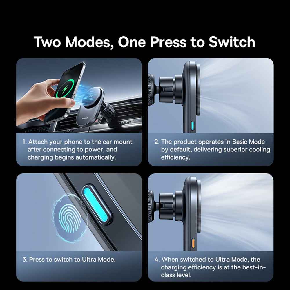 Baseus PrimeTrip VC2 Pro Cooling Magnetic Wireless Charging Car Mount Qi2.2 Air Vent Version