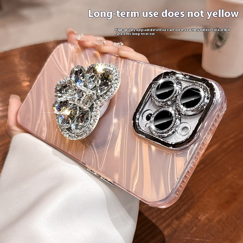 Lens Protector Rhinestone Love Bracket Phone Case For iPhone 16