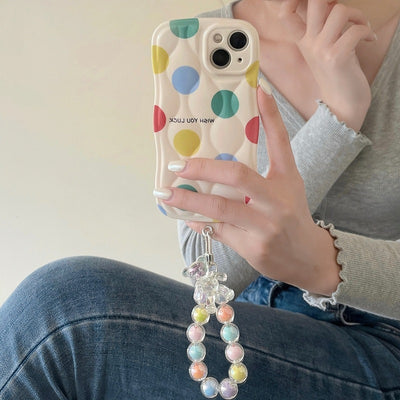 Color Polka Dot Chain Lanyard Phone Case For iPhone 14