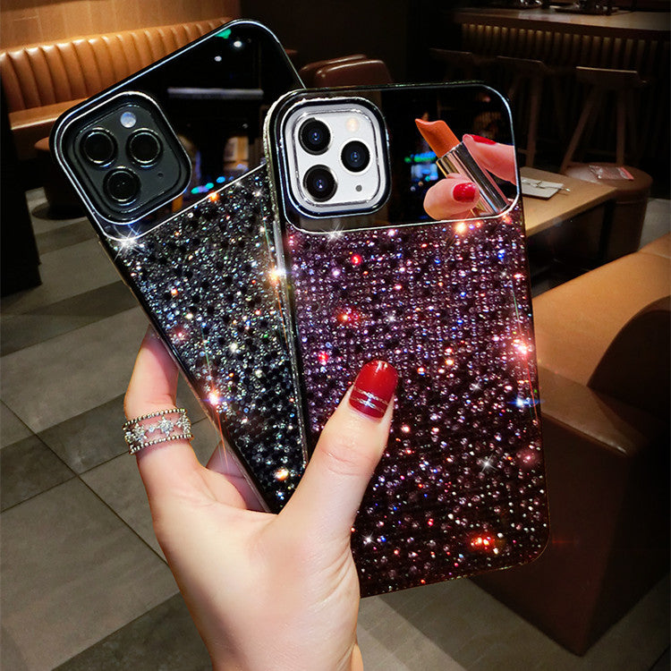 European And American Punk Gradient Rhinestone Makeup Mirror Phone Case For iPhone 14