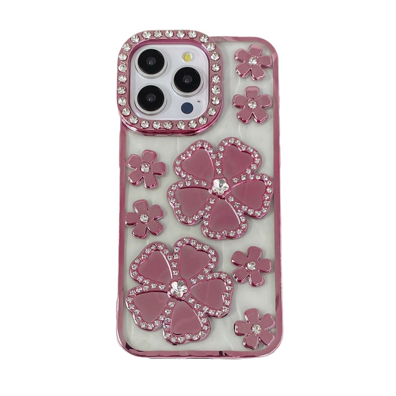 Fashion Plum Blossom Spot Drill Diamond Flower Plating TPU Phone Case For iPhone 16