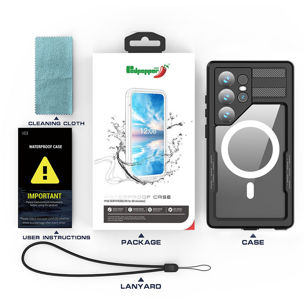 Redpepper Dot+ IP68 Waterproof Case Cover with Magnetic Ring for Samsung Galaxy S24 Ultra
