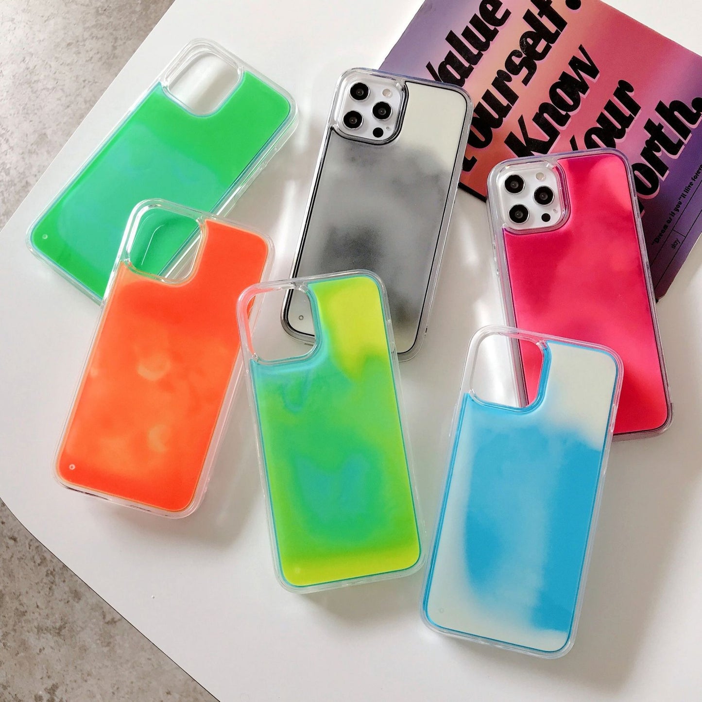 Plastic Luminous Glitter Powder Quicksand Phone Case For iPhone 14