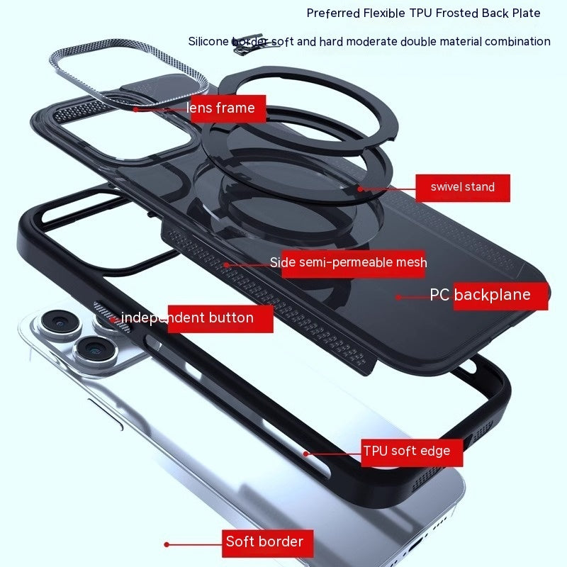 Rotating Bracket Magnetic Suction Phone Case Frosted Heat Dissipation Drop-resistant For iPhone 15