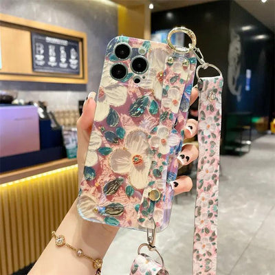 Camellia Applicable 14 Phone Case Rhinestone Lanyard For iPhone 13, 14 - MyMobile