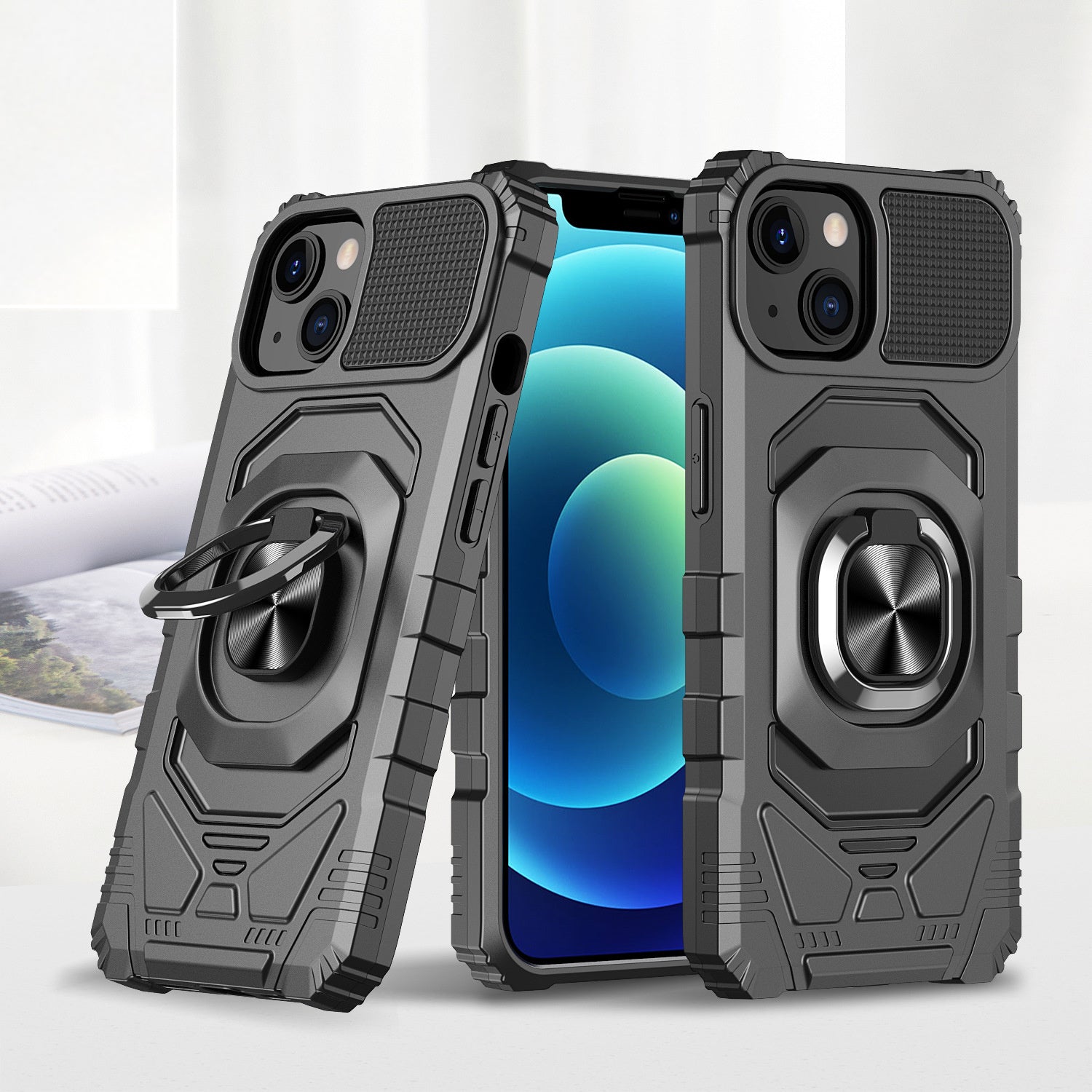 Car Magnetic Ring 2 - in - 1 Shockproof Phone Case For iPhone 14 - MyMobile