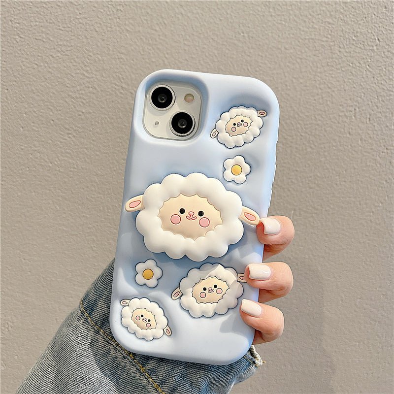 Cartoon Sheep Stand Phone Case For iPhone 15 - MyMobile