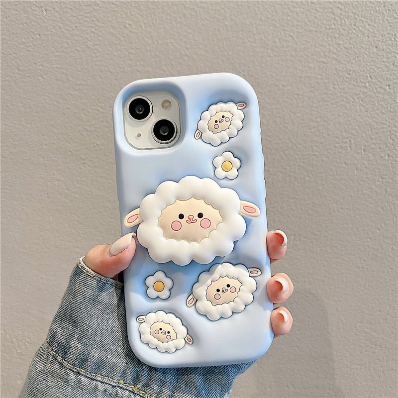 Cartoon Sheep Stand Phone Case For iPhone 15 - MyMobile